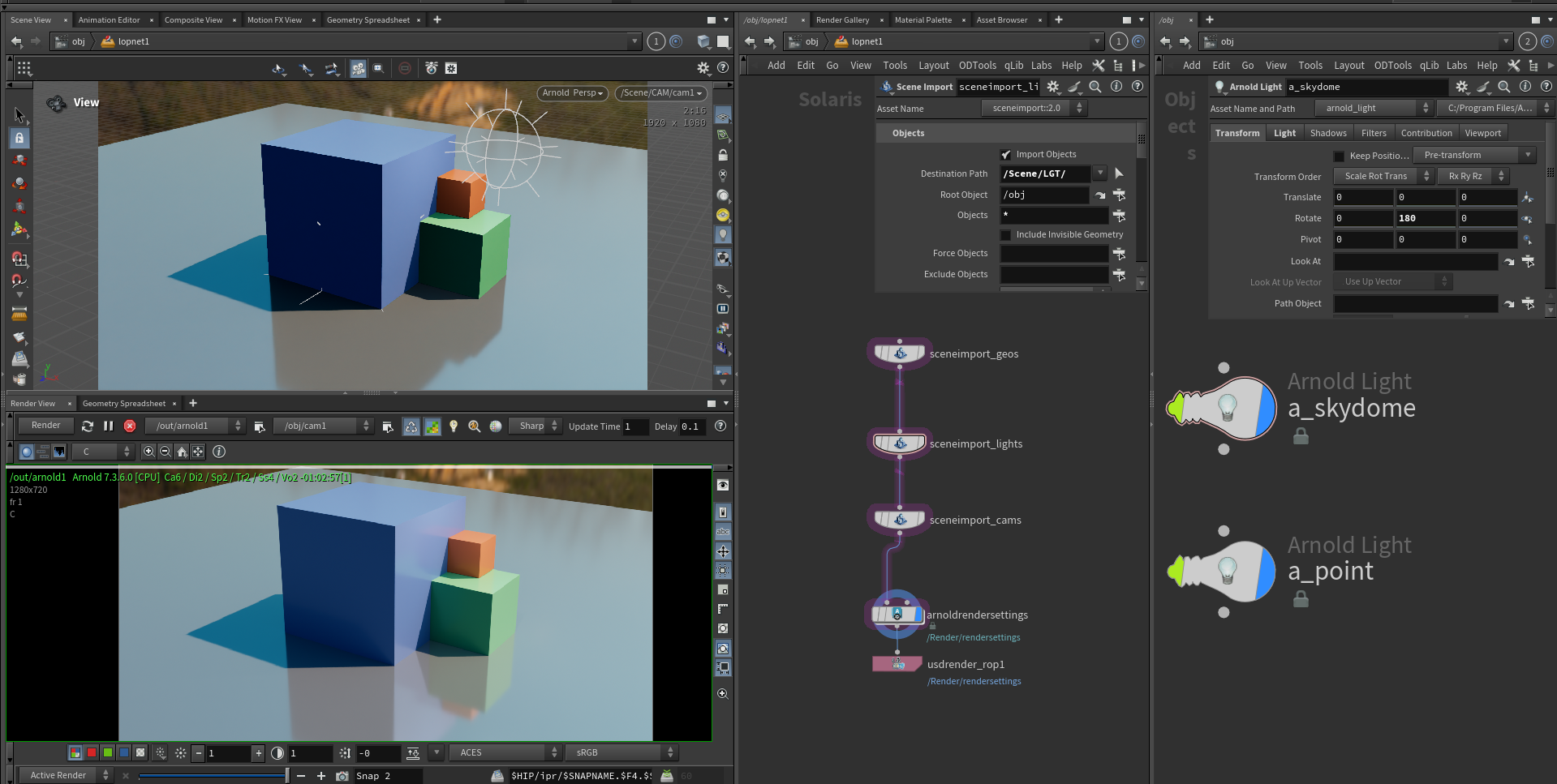 Arnold OBJ light to USD translator running in Houdini Solaris