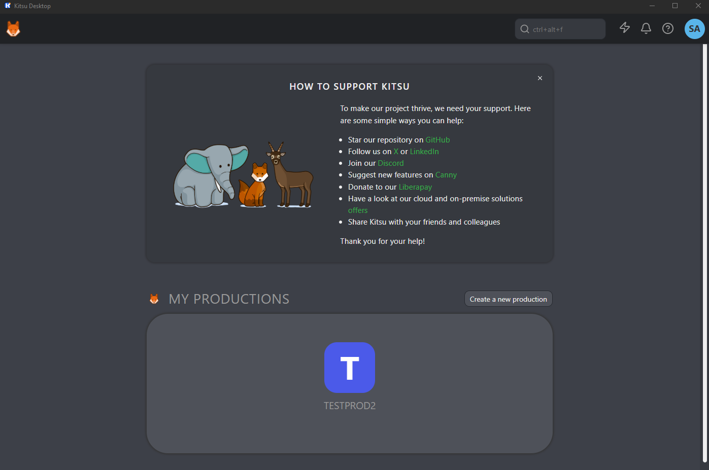 Kitsu dashboard open in the Kitsu Desktop application