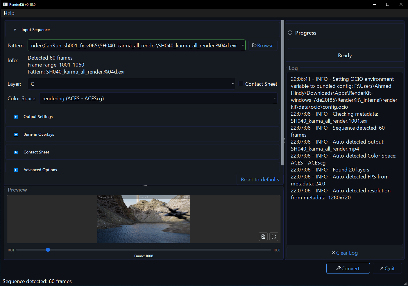 RenderKit image sequence conversion interface